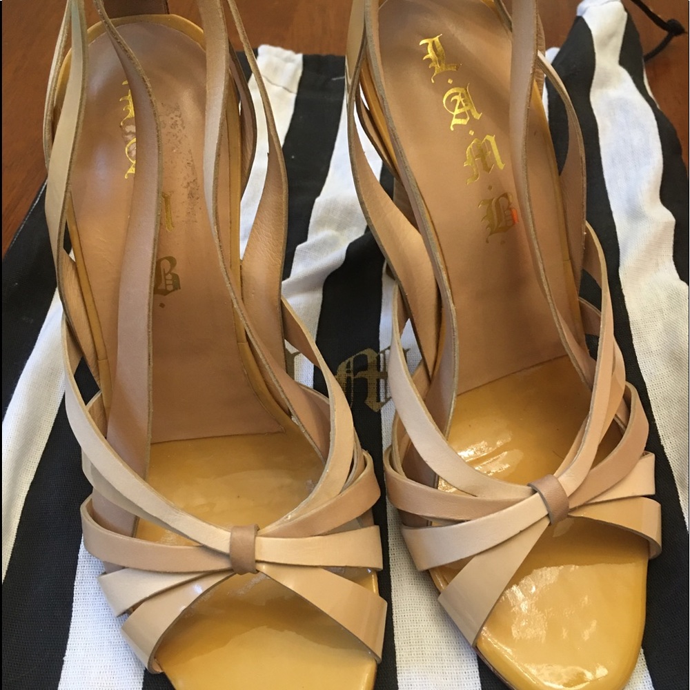 L.A.M.B. Beige Strappy Heels - Picture 2 of 8